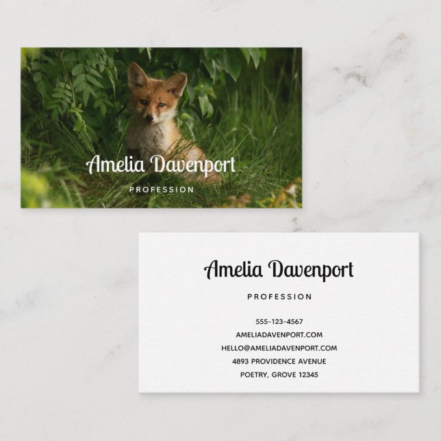 Cute Baby Fox in a Green Forest Business Card (Front/Back)