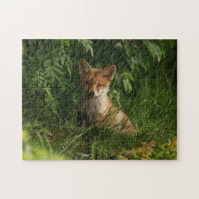 Cute Baby Fox in a Green Forest Jigsaw Puzzle (Horizontal)