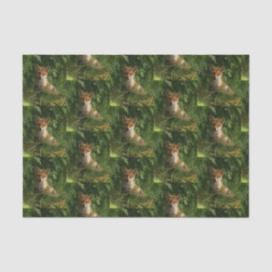 Cute Baby Fox in a Green Forest Pattern Tissue Paper