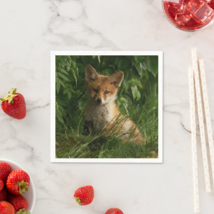 Cute Baby Fox in a Green Forest Photo Napkin