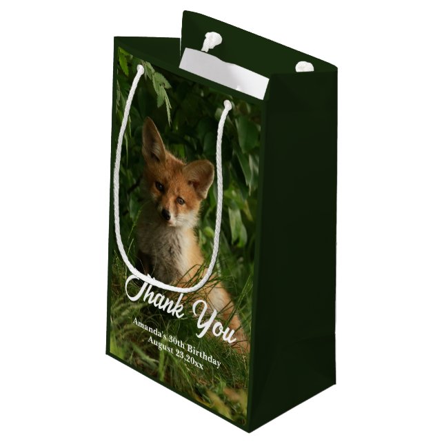 Cute Baby Fox in a Green Forest Thank You Small Gift Bag (Back Angled)