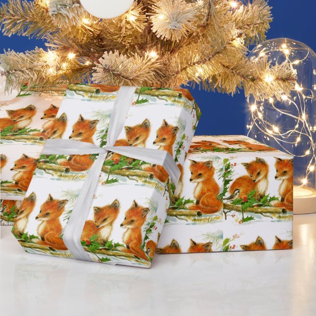 Cute Baby Fox retro Wrapping Paper (Holidays)