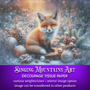 Cute Baby Fox Rustic Winter Christmas Decoupage Tissue Paper