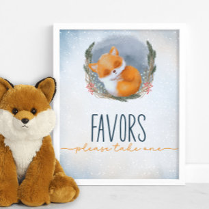 Cute Baby Fox Snowly Winter Baby Shower favours Poster