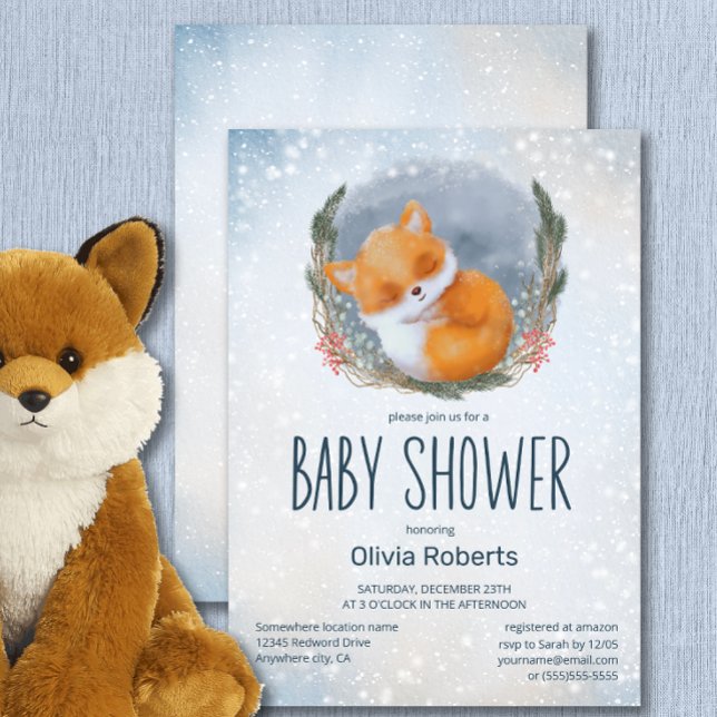 Cute Baby Fox Snowly Winter Baby Shower Invitation (Creator Uploaded)