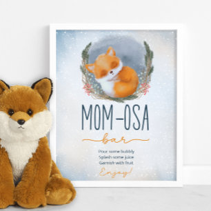 Cute Baby Fox Snowly Winter Mom-osa Bar Poster
