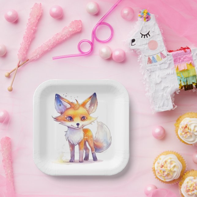 Cute Baby Fox Square Paper Plates (Party)