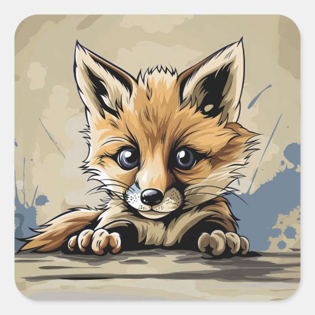 Cute baby fox square sticker (Front)