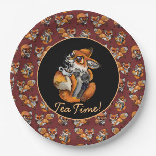 Cute Baby Fox Tea Time!  Paper Plate