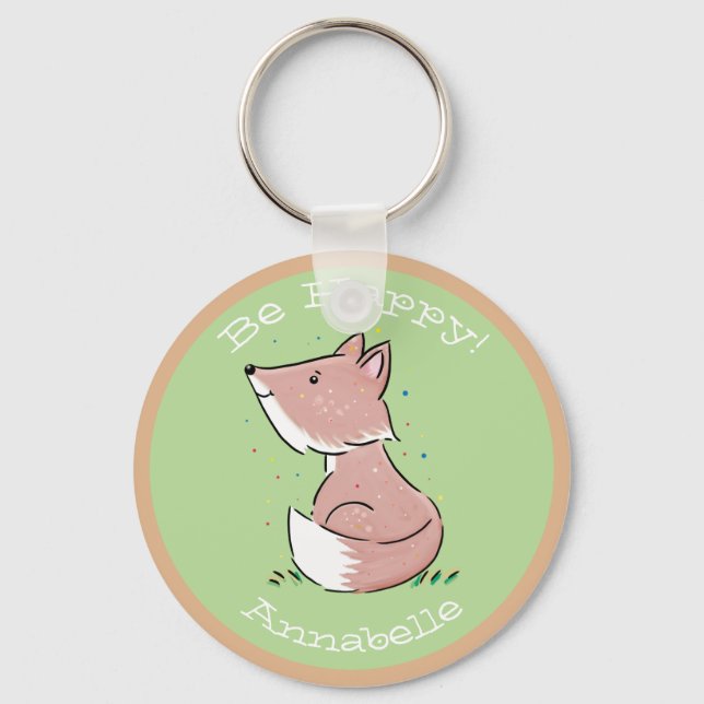 Cute baby fox watercolour illustration keychain (Front)