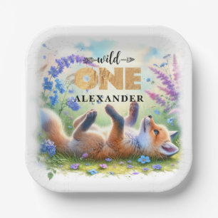 Cute Baby Fox Wild One Birthday Paper Plate