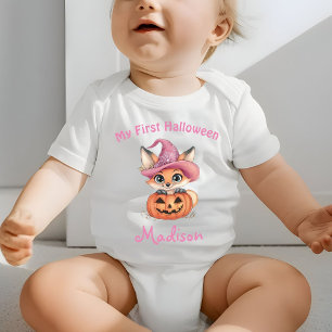 Cute Baby Fox Witch Hat Personalized Name T-Shirt Bodysuit
