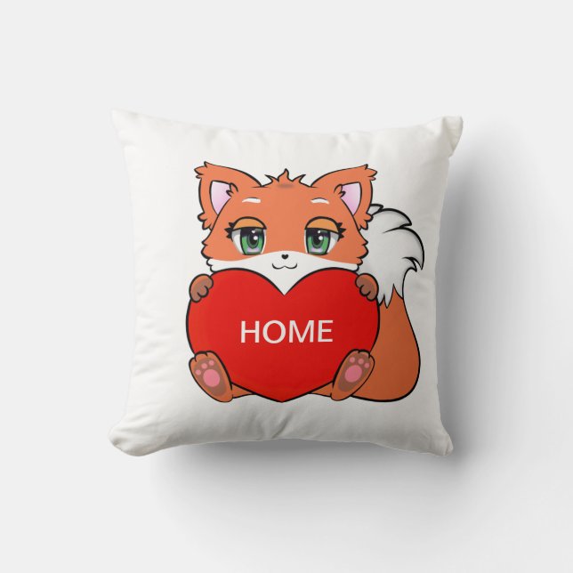 Cute Baby Fox with Heart & Personalized Home Throw Pillow (Front)