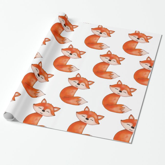 Cute Baby Fox  | Woodland Animal Wrapping Paper (Unrolled)