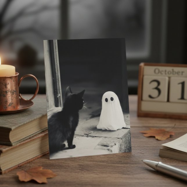 Cute Baby Ghost and Kitten Halloween Postcard (Creator Uploaded)