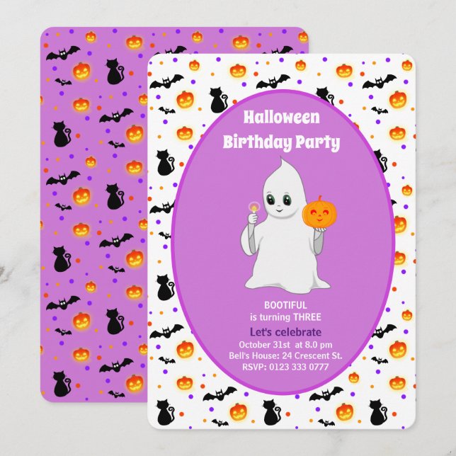 Cute Baby Ghost Halloween Birthday Invitation (Front/Back)
