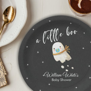 Cute Baby Ghost Halloween Fall Baby Shower Paper Plate