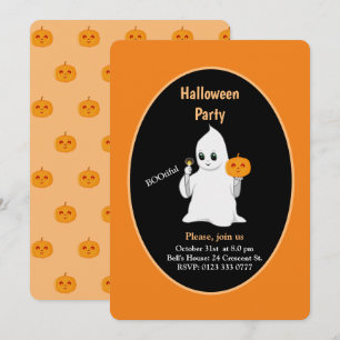 Cute Baby Ghost & Pumpkin Halloween Invitation