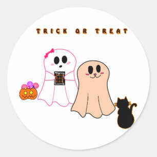 Cute Baby Ghosts With Black Cat Sticker