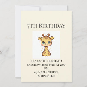 Cute Baby Giraffe 7th Birthday Invitation