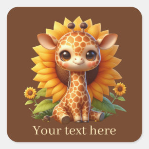 Cute baby giraffe add text  square sticker