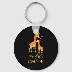 Cute Baby Giraffe And Grandma My Yaya Loves Me  Keychain