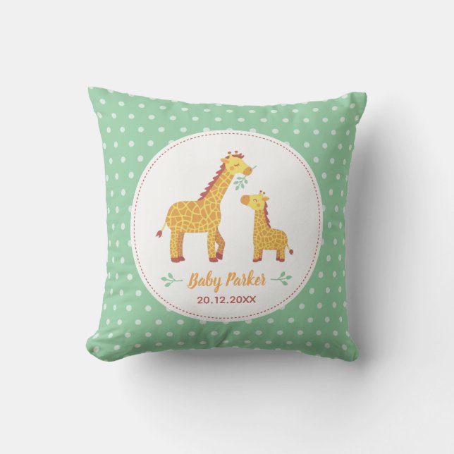 Cute Baby Giraffe and Mum, Nursery Personalized Throw Pillow (Front)