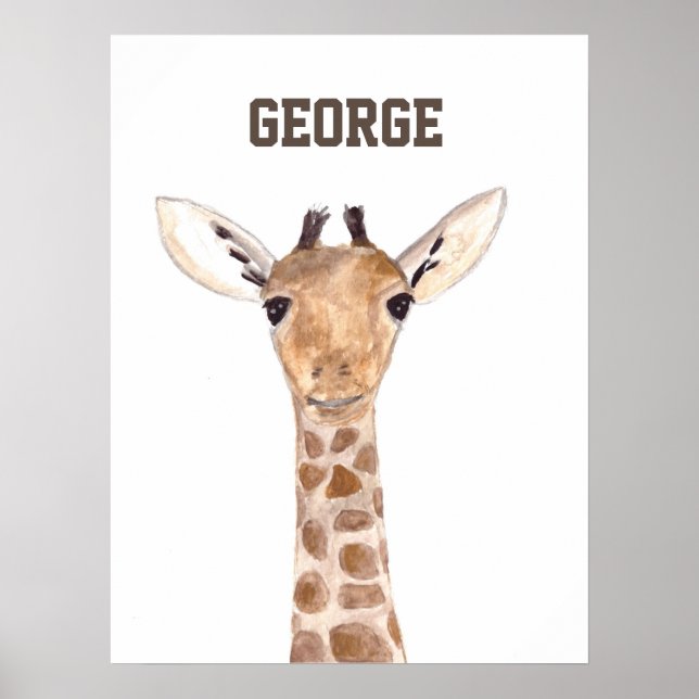 Cute baby giraffe animals watercolor Jungle Poster (Front)