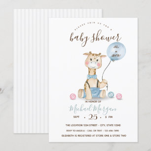 Cute Baby Giraffe Balloon Stripes Baby Shower In Invitation