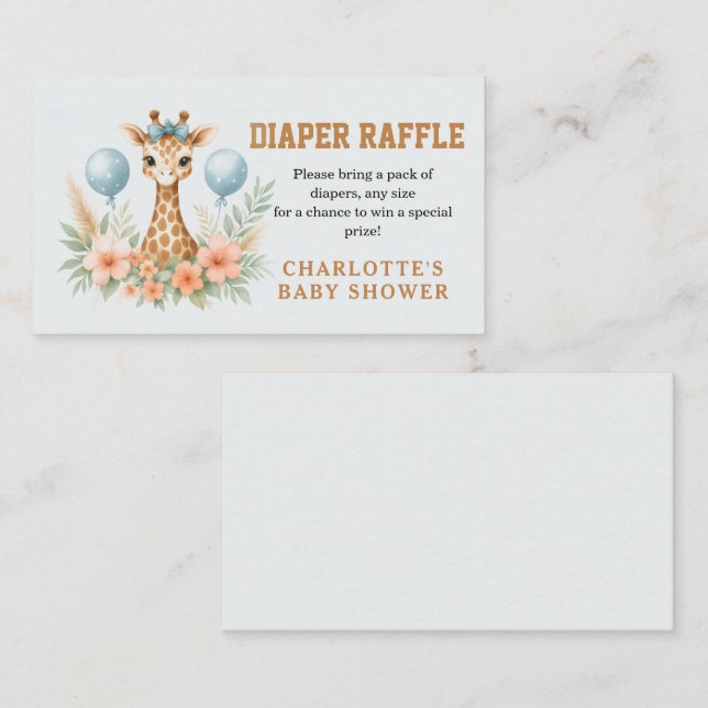 Cute Baby Giraffe Boy Baby Shower | Blue Safari Enclosure Card (Front/Back)