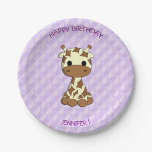 Cute baby giraffe cartoon birthday kids paper plate