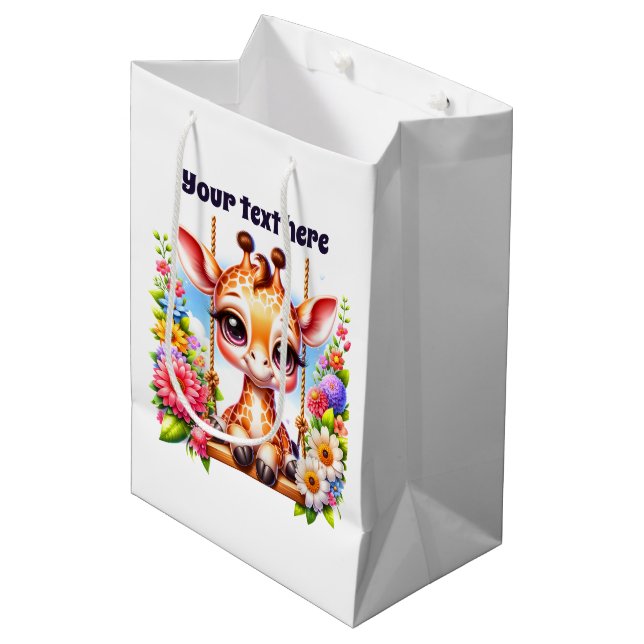 Cute baby giraffe customizable medium gift bag (Front Angled)