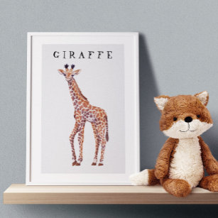 Cute Baby Giraffe Drawing Kids Poster 