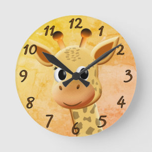 Cute Baby Giraffe Drawing Round Clock