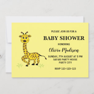 Cute Baby Giraffe Girl Baby Shower Invitation