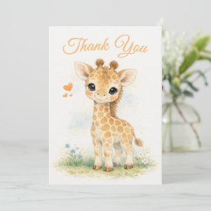 Cute Baby Giraffe Orange Safari Thank You Card