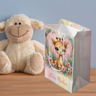 Cute Baby Giraffe Personalized Name Medium Gift Bag