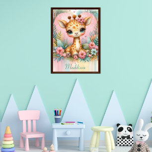 Cute Baby Giraffe Personalized Name Nursery Poster