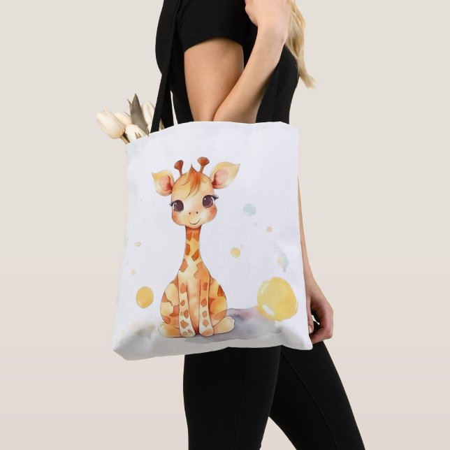 Cute Baby Giraffe Shoulder Tote Bag (Close Up)
