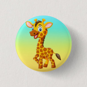 Cute Baby Giraffe Smiling Cartoon-35280 1 Inch Round Button