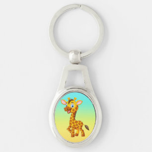 Cute Baby Giraffe Smiling Cartoon-35280 Keychain