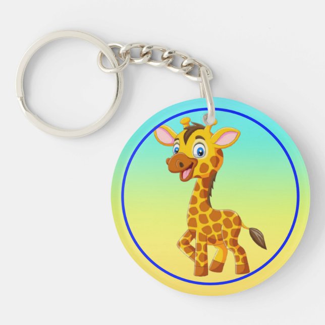 Cute Baby Giraffe Smiling Cartoon-35280 Keychain (Front)