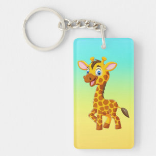 Cute Baby Giraffe Smiling Cartoon-35280 Keychain