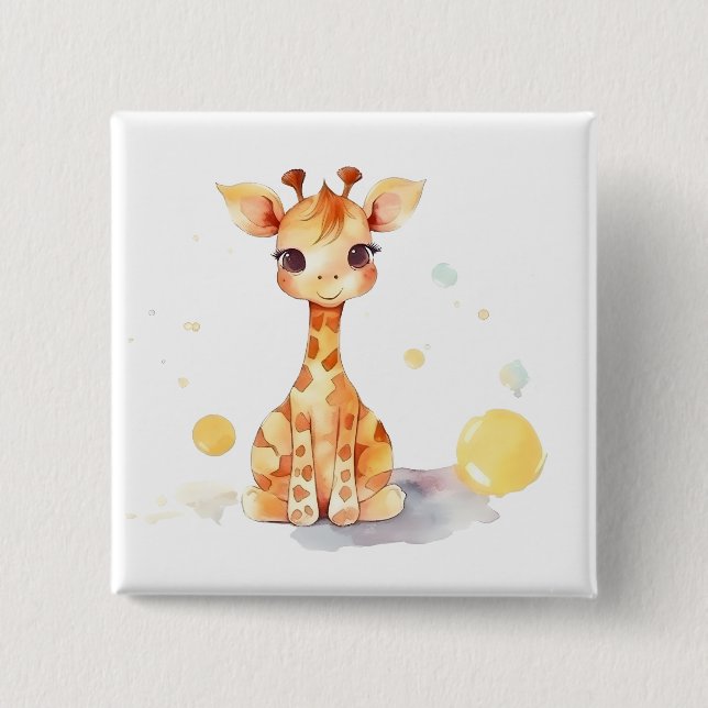 Cute Baby Giraffe Square Button (Front)