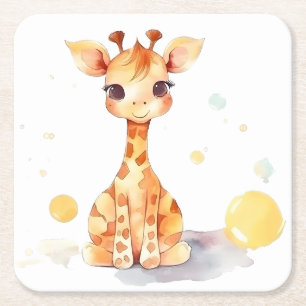 Cute Baby Giraffe Square Paper Coaster