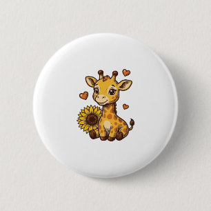 Cute Baby Giraffe Sunflower Vintage Engraving Tee_ 2 Inch Round Button