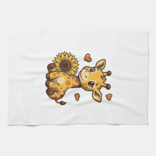Cute Baby Giraffe Sunflower Vintage Engraving Tee_ Kitchen Towel