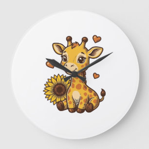 Cute Baby Giraffe Sunflower Vintage Engraving Tee_ Large Clock