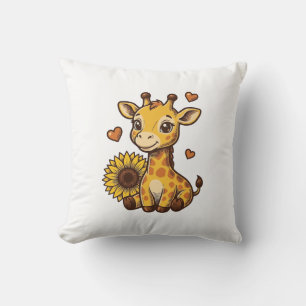 Cute Baby Giraffe Sunflower Vintage Engraving Tee_ Throw Pillow