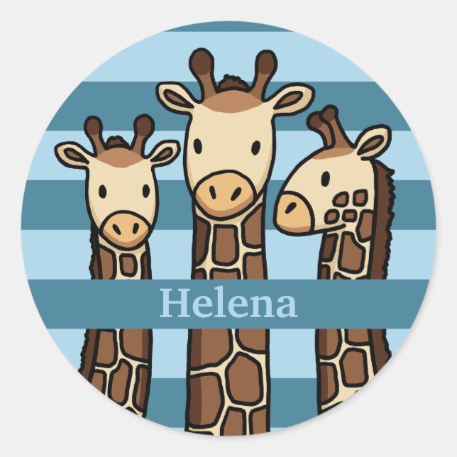 Cute Baby Giraffe Trio, Add Child's Name Classic Round Sticker (Front)